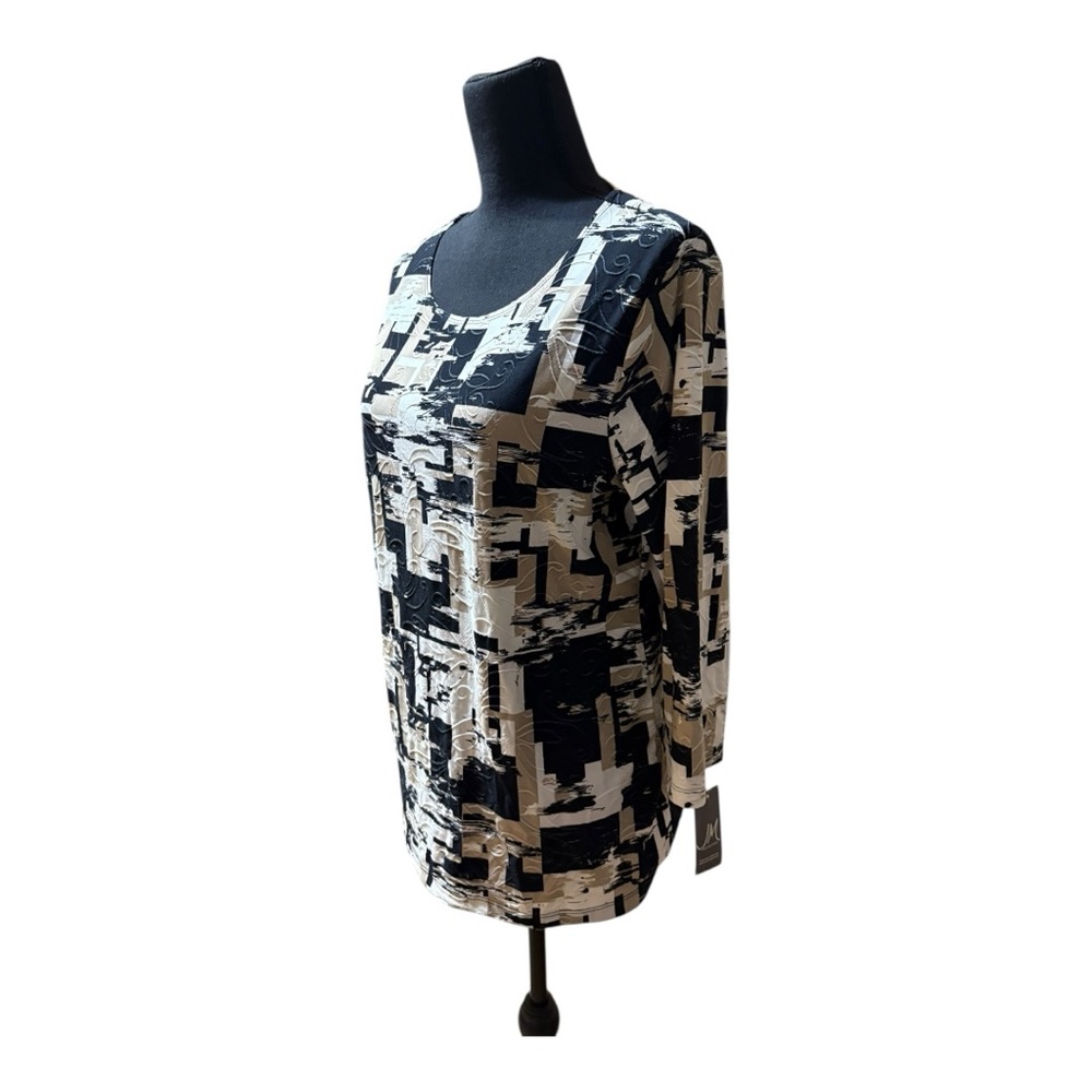 JM NWT Collection Black and White Fitted Graphic Blouse - Picture 4 of 7